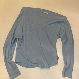 Free People Off One Shoulder Dusty Blue Sweater Top
